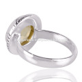 Bague en argent sterling 925 à quartz à quartz au citron et forme ronde